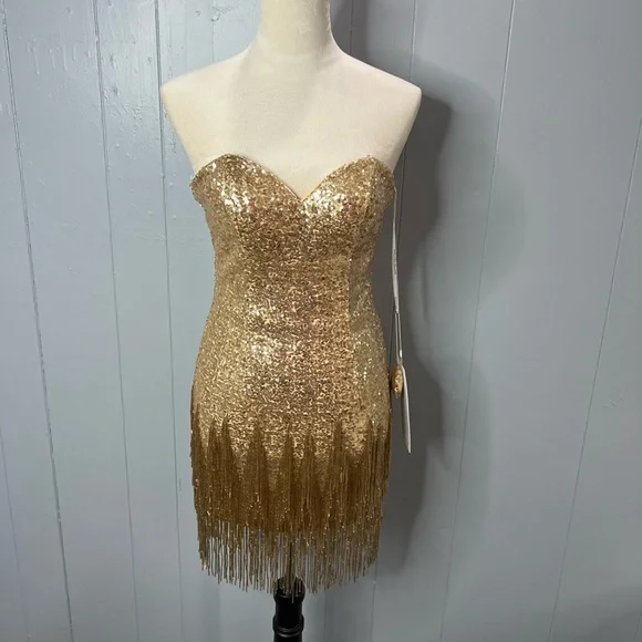 Rachel Allan Dresses | Homecoming Dress/ Cocktail Dress/ Party Dress/ Fringe Dress/ Tassel Dress | Color: Gold | Size: 4 | Ashleyala's Closet